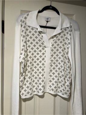CAbi Collared mixed media Sweater - Prep pullover